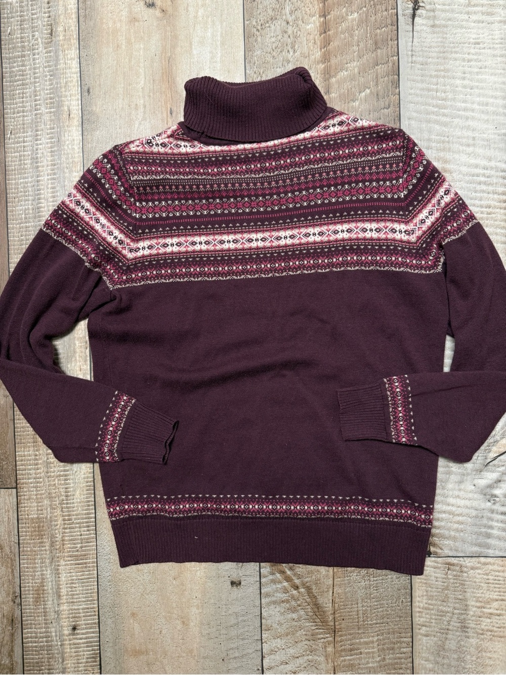 croft & barrow Men's Turtleneck Sweater in Burgundy with Fair Isle Yoke